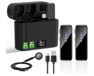 2Pack Kabelloses Lavalier-Mikrofon mit Ladetasche Wireless Ansteckmikrofon mini - Bild 1 von 4