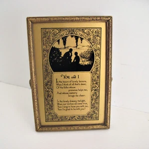 Vintage Pocket Mirror Silhouette Poem You and I Swing Easel Frame Buzza Style - Picture 1 of 7