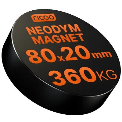 Magnete di potenza al neodimio magnete rotondo disco grande forte 80 x 20 mm N52 nero  - Immagine 1 di 4