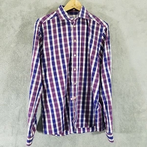 Camisa Eton Para Hombre 16/41 Azul Púrpura A Cuadros Calce Ajustado Abotonada Manga Larga - Imagen 1 de 8