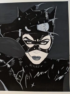 Michelle Pfeiffer als Catwoman, Original Gemälde in Gouachefarbe. - Bild 1 von 3