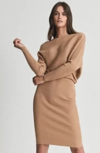 Reiss Lara-Drape Knitted Bodycon Dress, Mink - Size XS - Picture 1 of 12