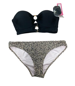 Shade & Shore geripptes freches Bikiniunterteil Leopard + NEU Oberteil Damen kleiner Badeanzug - Bild 1 von 9