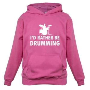 I'd Rather Be Drumming - Kids Hoodie Drummer Drum Musician Band Music Rock - Picture 1 of 6