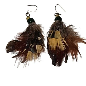 Boho Handcrafted Beaded Feather Earrings Statement Nature Fashion Jewelry Women - Picture 1 of 4