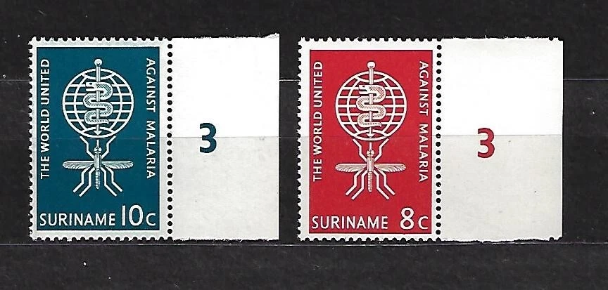 Suriname 1962 WHO Malaria Eradication Mosquito MNH (SC# 304-305) with tab - Image 1 of 1