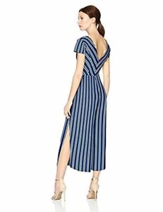 NEW Amanda Uprichard Amery Designer Jumpsuit Blue White Striped Slits Sz S