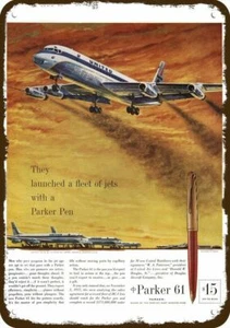 1960 UNITED AIRLINES DC-8 Jet Parker Pen Vntg-Look DECORATIVE REPLICA METAL SIGN - Picture 1 of 1