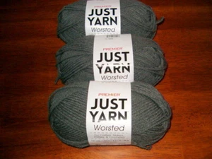 3 Skeins Premier Just Yarn Worsted Yarn SLATE GRAY #4 Medium NEW - Picture 1 of 2