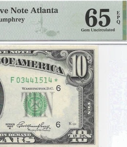 1950A $10 ATLANTA * STAR * ⭐️ FRN. PMG GEM Uncirculated 65 EPQ Banknote. - Picture 1 of 3