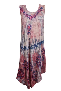 Women's Swing Loose Sleeveless Tie Dye Midi Cocktail Dress Cover-up Tank Dress 
