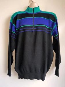 MEISTER Vintage Black Stripe 1/2 Zip Wool/Acrylic Ski Sweater Men's Size XL - Picture 1 of 8