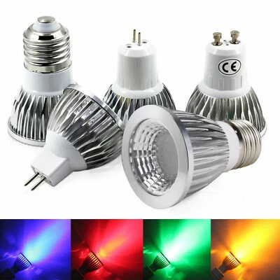 GU10 E27 E14 Dimmable  Red Blue Green Yellow LED COB Spotlight Bulb 9W 12W Lamps - Image 1 of 4