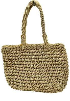 Zara Basic Collection Woven Plaited Tote Bag Purse Tan Gold knotted cord 10”x13” - Image 1 of 4