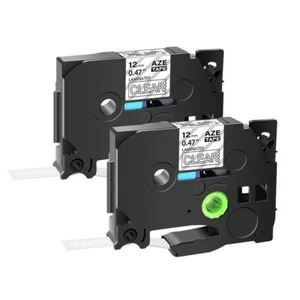 2 pezzi TZ135 TZe-135 bianco su nastro trasparente per etichette 0,47" per Brother PT-E100 PT-E300 - Foto 1 di 10