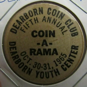 1965 Dearborn Coin Club Dearborn, MI Wooden Nickel - Token Michigan Mich. - Picture 1 of 2