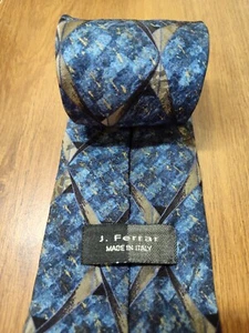 J.Ferrar 57x3.75" Silk Abstract Tie Italy Blue Silver Black Men's Necktie - Picture 1 of 11