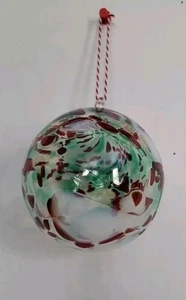 Christmas Glass Blown Ornament 5in Red/Wh/Grn Sun Catcher Round Shape. - Picture 1 of 4