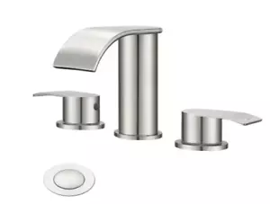 Waterfall Bathroom Faucets for Sink 3 Hole - Brushed Nickel Bathroom Faucet with - Picture 1 of 5