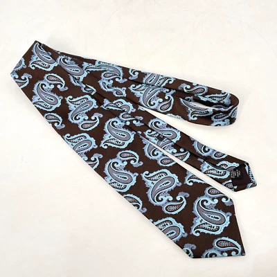 Corbata de seda Ermenegildo Zegna marrón azul brocado psicodélico cachemir 3,5" ancho x 60" Foto 1 de 4