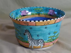 PENZO ZIMBABWE Large 8" x 5" African Animals Bowl Handpainted by G. Poules 1997 - Picture 1 of 7