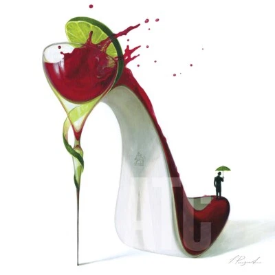 20W"x20H" COSMOPOLITAN por INNA PANASENKO - TACONES ALTOS VIDRIO VINO STILETTO LONA Foto 1 de 4