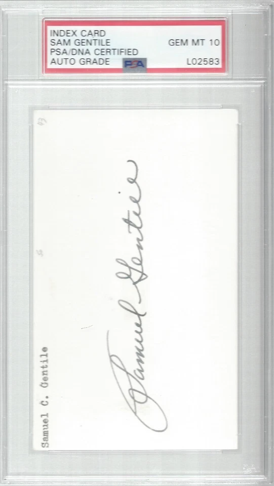 SAM GENTILE, 1943 BOSTON BRAVES,  INDEX CARD, PSA/DNA GEM MINT 10 - Image 1 of 1