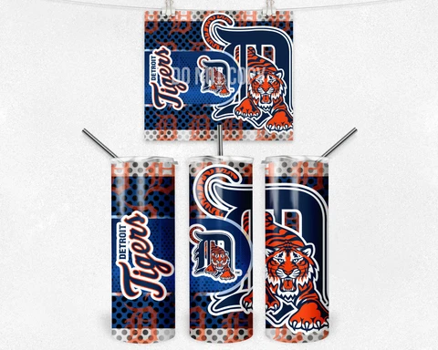 20oz Detroit Tigers Baseball MLB tumbler with box lid and straw Cover