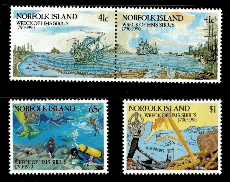 Norfolk Island 1990 - Sirius Shipwreck - Set of 4 Stamps - Scott #471-74 - MNH - Image 1 of 1