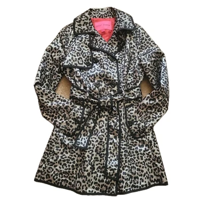 Gabardina Betsey Johnson para mujer con cinturón de malla estampado animal M (funciona pequeña) Foto 1 de 4