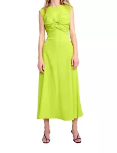 CUE Twist Front Bodice Midi Dress | Lime Green/Neon Yellow, Cutout, Crepe Fabric - Picture 1 of 11
