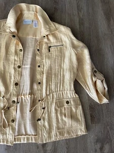 Alfred Dunner Petite Gold Yellow Button Up w/ Shoulder Pads Tie Waist Sz 16 P - Picture 1 of 12