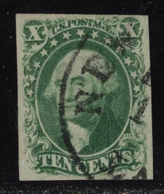 Estampilla de Estados Unidos Scott # 14 verde 10 centavos Washington tipo II - usada Foto 1 de 2