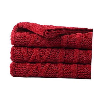  Manta de Navidad para sofá, cama, sofá, 51"x67", chenilla tejida rojo oscuro Foto 1 de 4