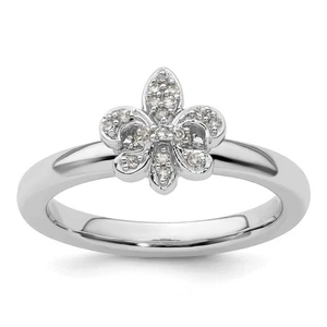 925 Sterling Silver Stackable Expressions Fleur De Lis Diamond Ring Size 10 - Picture 1 of 6