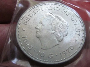 NETHERLANDS ( 1945-1970 ) 10 GULDEN COMMEMORATIVE CROWN MINT SEALED SILVER COIN - Picture 1 of 2