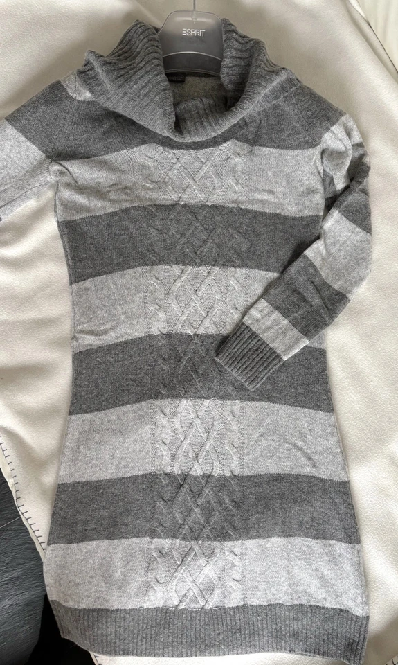 ESPRIT Strickkleid grau melange, Blockstreifen und Zopfmuster, Gr. XS - Bild 1 von 4