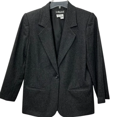 Chaqueta Blazer Sag Harbor Talla 10P Pequeña Mujer Gris Carbón/Negro Pura 100% Lana Foto 1 de 4