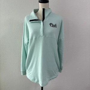 Victoria's Secret PINK Sweatshirt Quarter Snap Mockneck Logo Light Green Sz XS - Picture 1 of 7