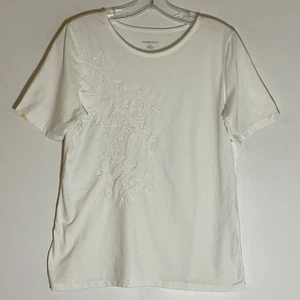Top Allison Daley Mujer Pequeño Blanco Manga Corta Floral Bordado Cuentas Bonito - Imagen 1 de 13