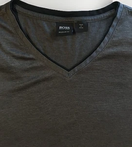 NWOT BOSS HUGO BOSS 100% COTTON Gray Black V Neck SS Tee Shirt XXL / XL / L Men - Picture 1 of 10