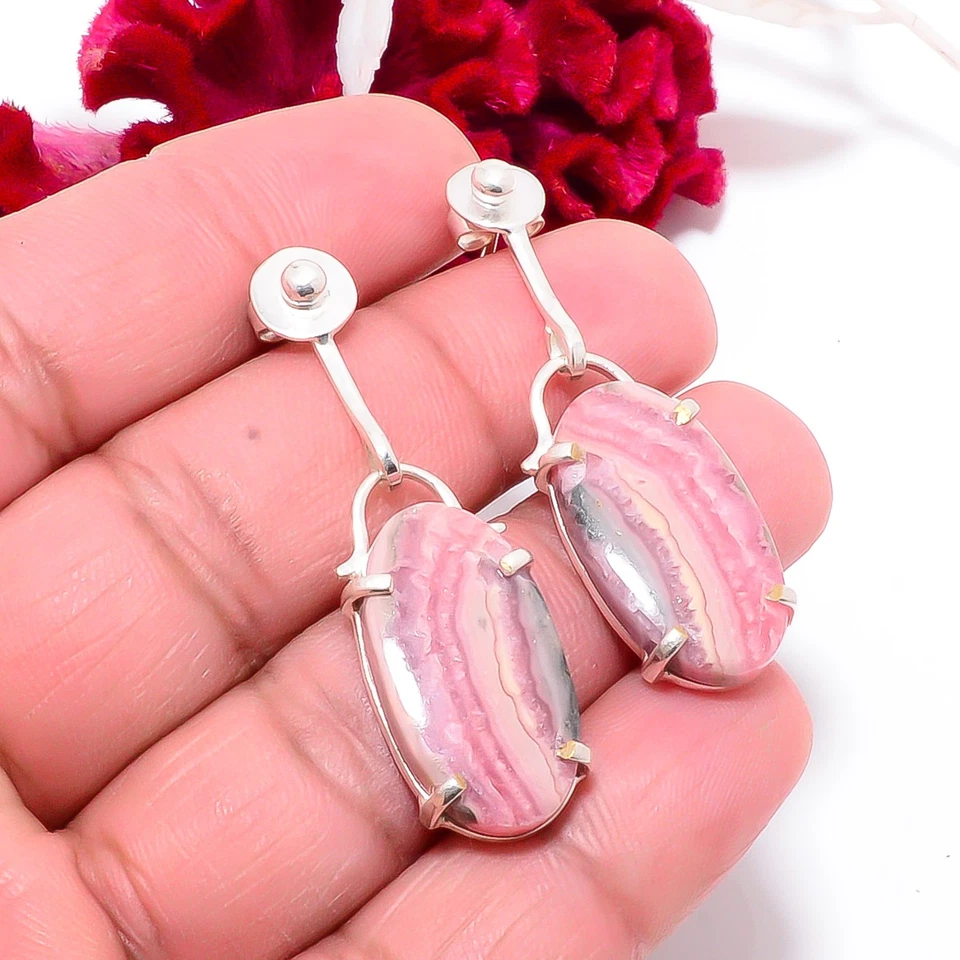 Rhodochrosite - Argentina Handmade 925 Sterling Silver Earring 1.83" E83718 - Image 1 of 4