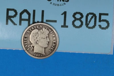 1913 10C LIBERTY HEAD BARBER SILVER DIME Early US Type RAW-1805 - Image 1 of 2