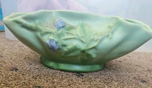 WELLER Pottery Green Square Folded Rim GLORIA Bowl Vase 1930s 8" - Picture 1 of 6