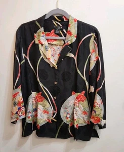 CITRON Santa Monica Blouse Women’s Small Silk Muliticolor Asian Print Kimono - Picture 1 of 6