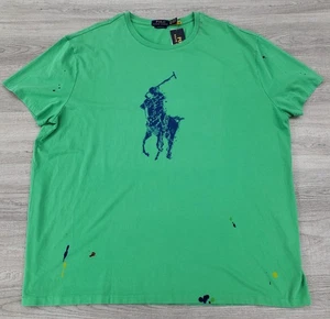 Polo Ralph Lauren Men's Sz 2XL Big Pony Paint Splatter Tee T-Shirt Green - Picture 1 of 16