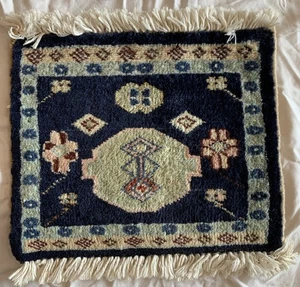 Vintage handgeknüpfte Wolle Tischplatte Herzstück 15”x12” Telefon Teppich blau klein - Bild 1 von 7