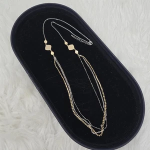 Long Layered Gold & Silver Tone Multi Strand Mixed Metal Necklace - Picture 1 of 8