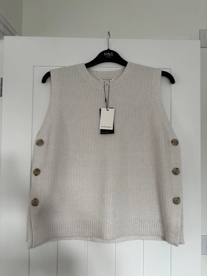 AUTOGRAPH M&S WOMENS CREAM WOOL CASHMERE SLEEVELESS KNITTED JUMPER Size L 16-18 - Image 1 of 4