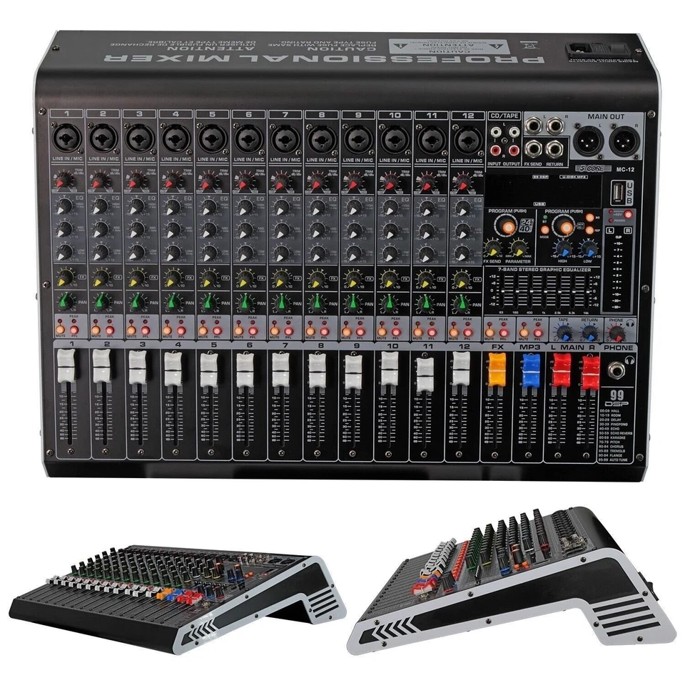 5Core Audio Mixer 12 Channel DJ Soundboard USB Interface Bluetooth XLR Console - Image 1 of 4